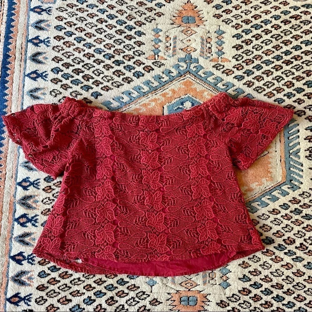 Walter Baker Elliott Off Shoulder Lace Maroon Top
